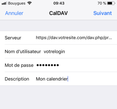 Ajout d'un nouveau compte CalDAV pour iPhone/iPad sur iOS